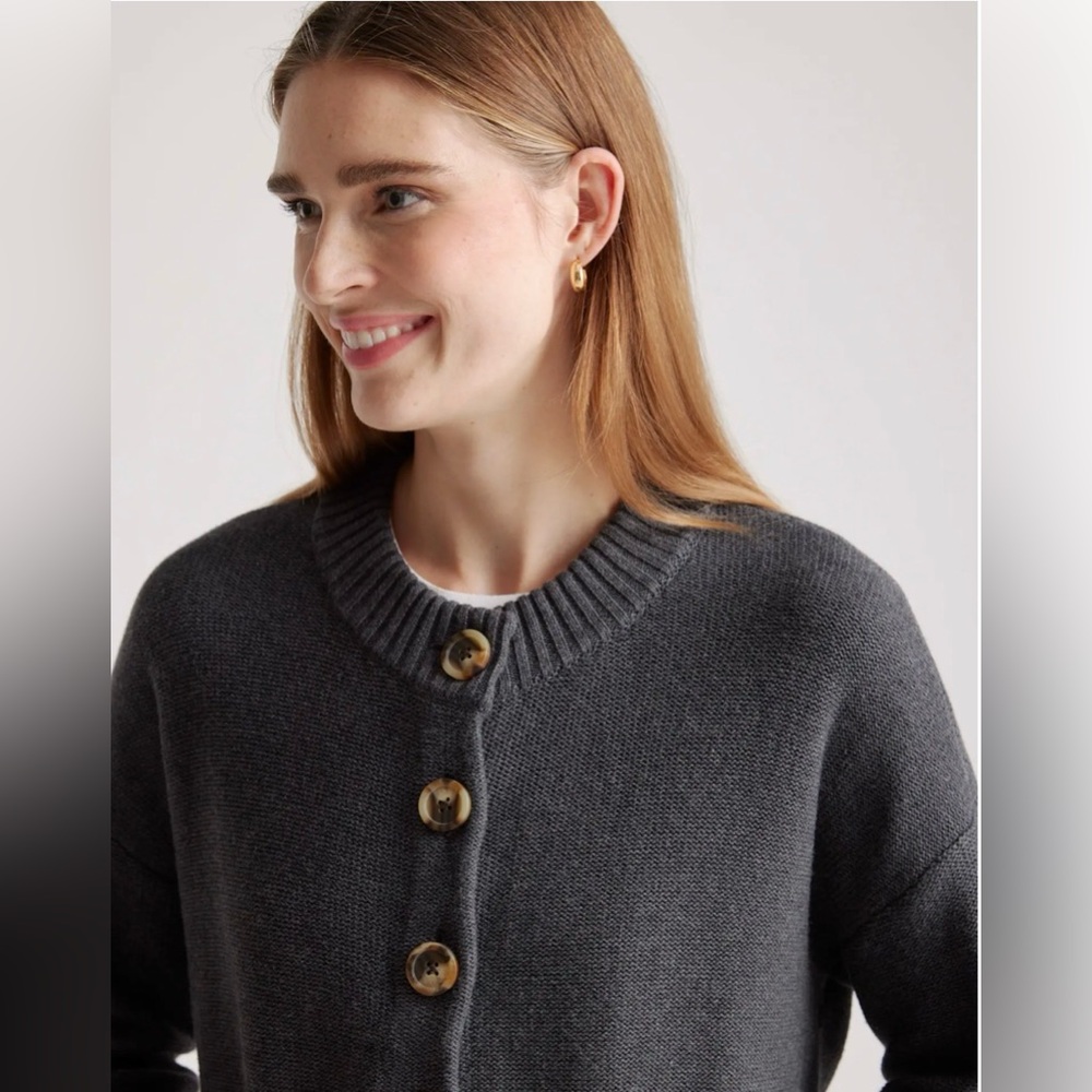 QUINCE || 100% Organic Cotton Charcoal Cropped Cardigan. Sz. S - Picture 2 of 15
